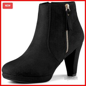 Faux Suede Ankle Booties with Chunky Heel and Side Zip Closure